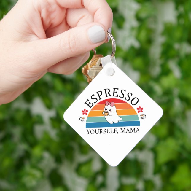 Espresso Yourself Mama - Retro Rainbow Ghost Schlüsselanhänger (Hand)