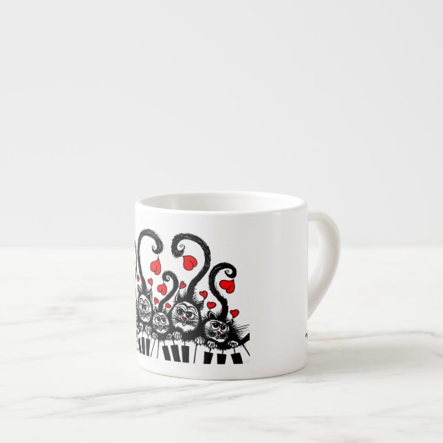 Espressoschale mit den kleinen Katzen, die Klavier Espressotasse (Vorderseite Rechts)