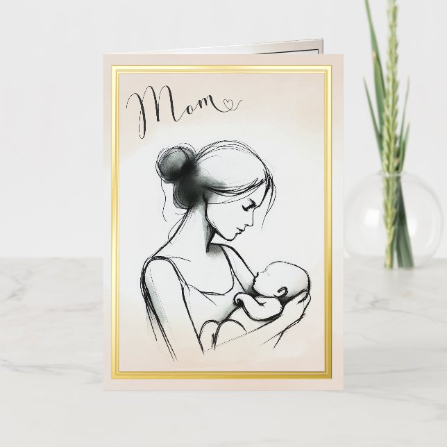 Esquisse d'amour de maman avec enfant - Carte de f (Recto)
