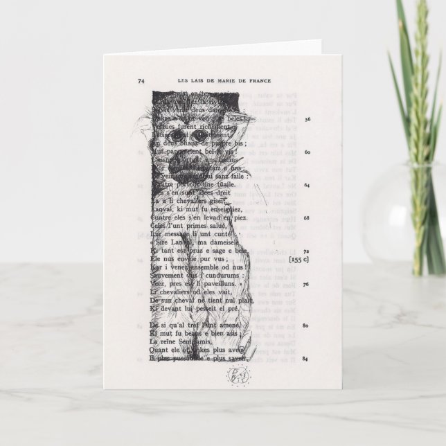 Esquisse de singe sur la carte de page du livre Vi (Devant)