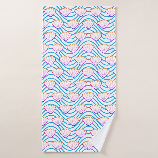 Esquisses de coquillage Motifs de vague blanc et b (Serviette de bain)