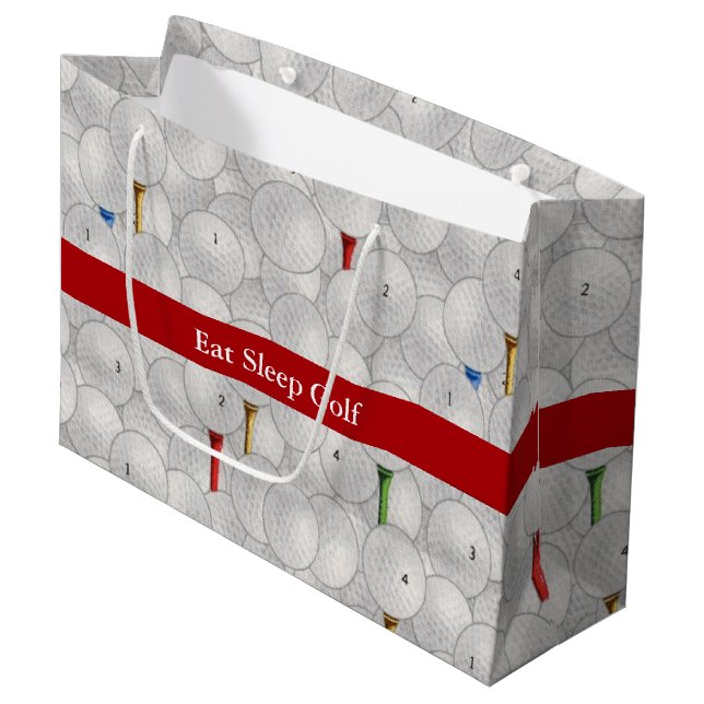 Ess-Schlaf-Golf Große Geschenktüte (Vorderseite Schrägansicht)