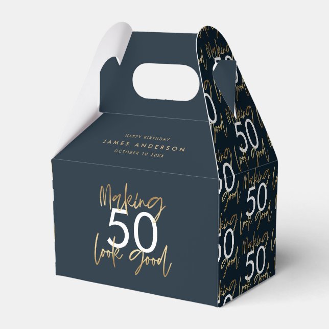 essbar Birthday blau und gold schlicht elegant Geschenkschachtel (Vorderseite)