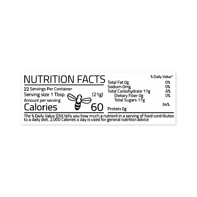Essbare Honey Nutrition Fakten Briefmarke Kleine B Permastempel (Design)