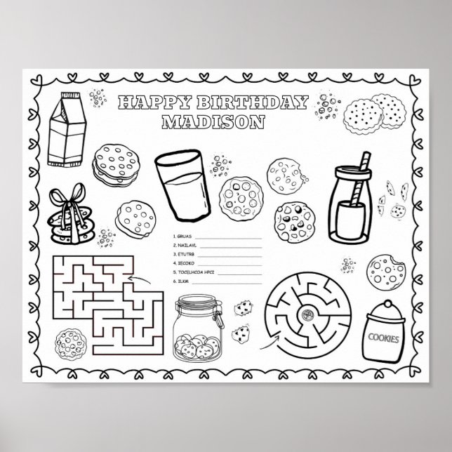 Essbare Milch-Cookies Geburtstags-Malmatte  Poster (Vorne)