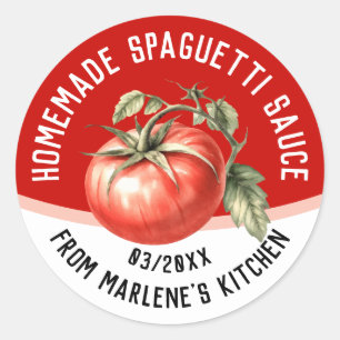 Essbare selbstgemachte Spaghettisoße mit roter Tom Runder Aufkleber