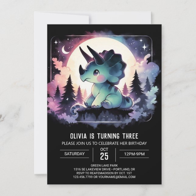 Essbare Triceratops Geburtstag Einladung (Vorderseite)