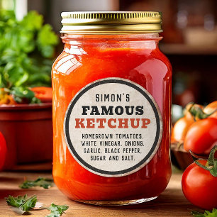Essbarer hausgemachter Tomatenketchup mit rostigem Runder Aufkleber