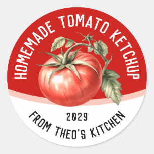 Essbarer hausgemachter Tomatenketchup mit roter To Runder Aufkleber