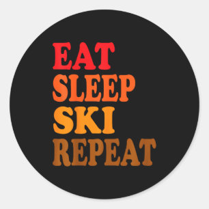 Esse schlafen Ski wiederholen Winter Berge Skilodg Runder Aufkleber