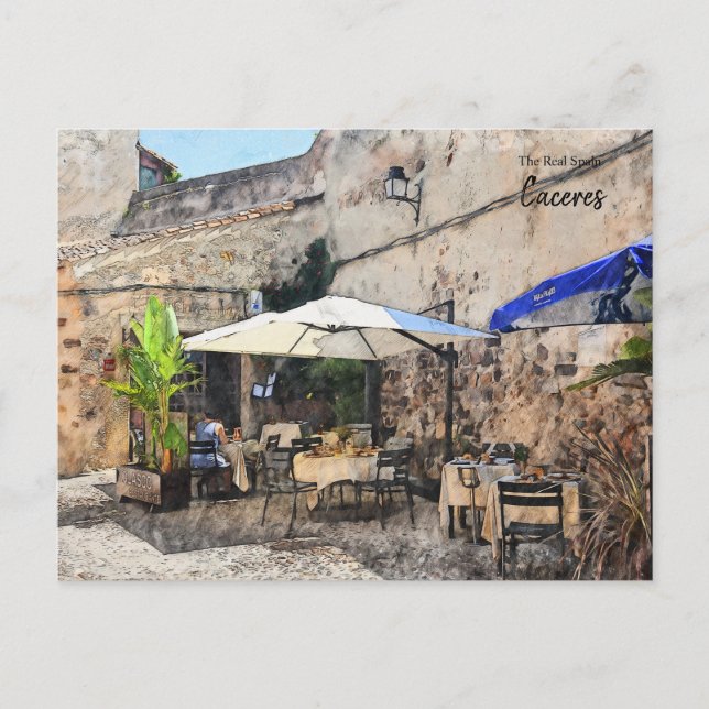 Essen allein, Caceres Spanien Postkarte (Vorderseite)