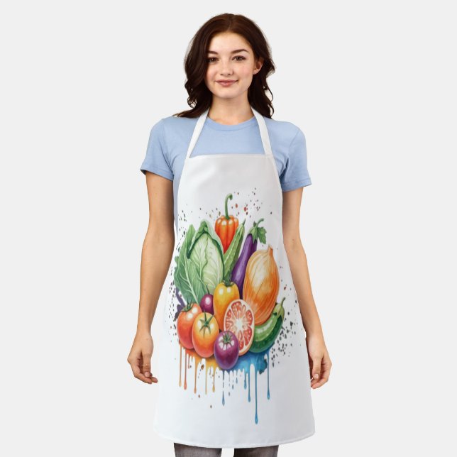 Essen als Kunst: Eine Whimsical Watercolor Creatio Schürze (Getragen)