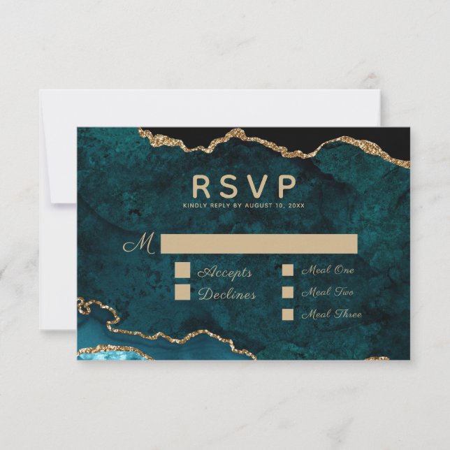 Essen Auswahl Aquamarine Gold Agate Hochzeit RSVP Karte (Vorderseite)