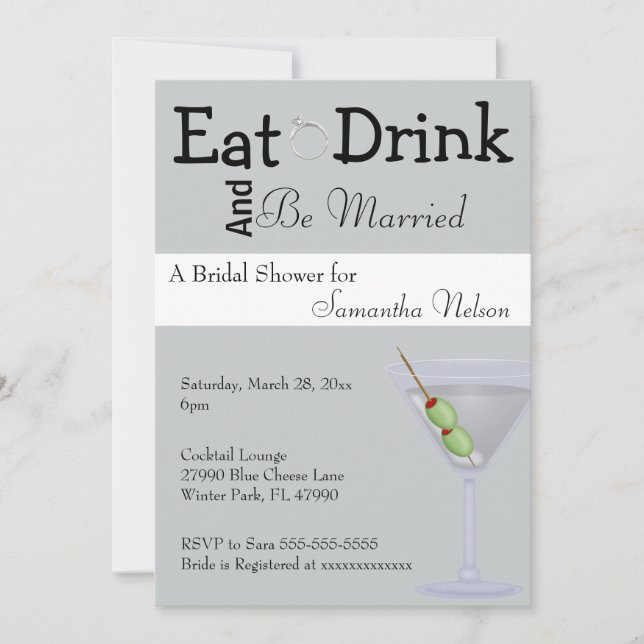 Essen Drink & Be Verheiratet Bridal Dusche Einladu Einladung (Vorderseite)