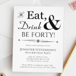 Essen Drink Be vierzig Retro Schwarz-weiß 40. Gebu Einladung<br><div class="desc">Es wird ein Hauch von einem 40. Geburtstag Party,  so Set die Bühne mit diesem funky Retro schwarz-weiß Eat,  Drink & Be 40! Einladung! Es stehen passende Party-Vorräte zur Verfügung.</div>
