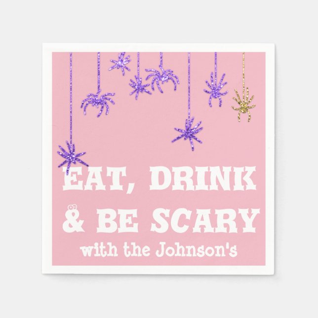 Essen Drink Beängstigend Spinnen Halloween Pink Li Serviette (Vorderseite)