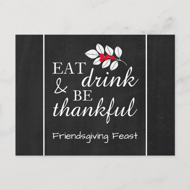 Essen Drink, Chalkboard Erntedank Fest einladen Postkarte (Vorderseite)