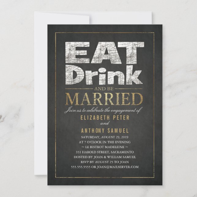 Essen Drink Gold Effekt Funny Engagement Party Einladung (Vorderseite)