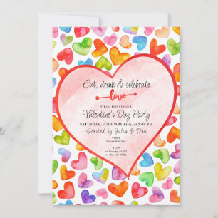 Essen Drink & Liebe Wasserfarben Party Valentine Einladung