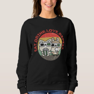 Essen Drink Liebe Wiederholen Valentinstag Retro V Sweatshirt