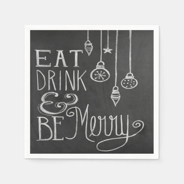 Essen Drink Merry Chalkboard Weihnachten Napkins Serviette (Vorderseite)