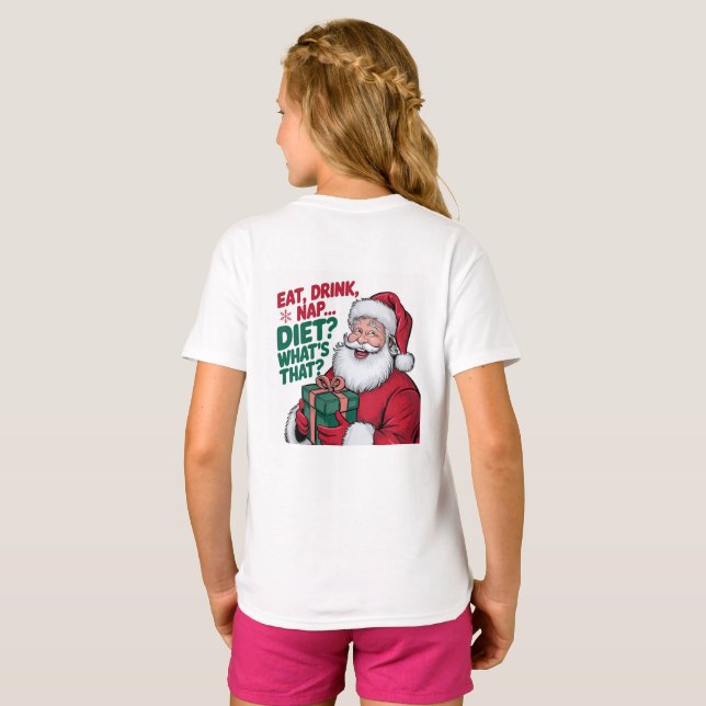 Essen Drink Nickerchen, was Diät, lustige Santa T-Shirt (Schwarz voll)