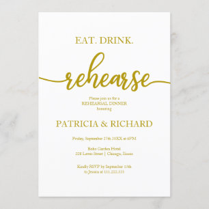 Essen Drink Rehearse Gold Elegante Probe Abendesse Einladung