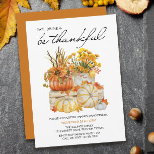 Essen Drink sei dankbar Pumpkin Ernte Erntedank Einladung