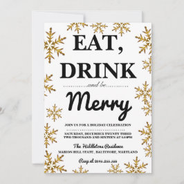 Essen Drink Sei froh Weihnachten Party Gold Schnee Einladung