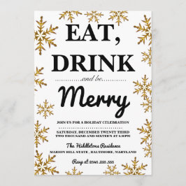 Essen Drink Sei froh Weihnachten Party Gold Schnee Einladung