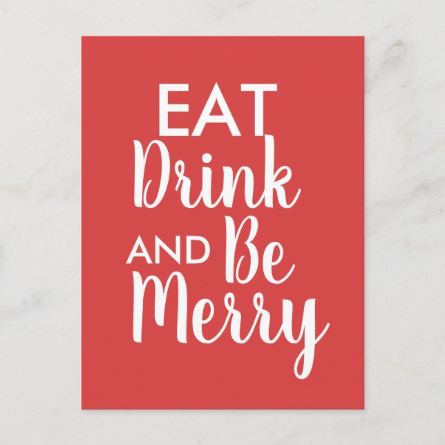 Essen Drink & Sei froh Weihnachten rot Weißes Zita Postkarte (Vorderseite)