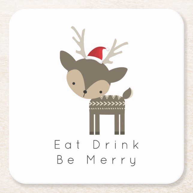 Essen Drink sei frohe Weihnachtsweih in roter Weih Rechteckiger Pappuntersetzer (Vorderseite)