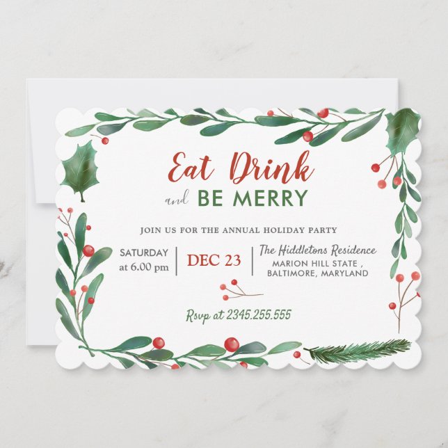 Essen Drink sei fröhlich | Weihnachtsessen Party Einladung (Vorderseite)