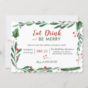 Essen Drink sei fröhlich   Weihnachtsessen Party Einladung