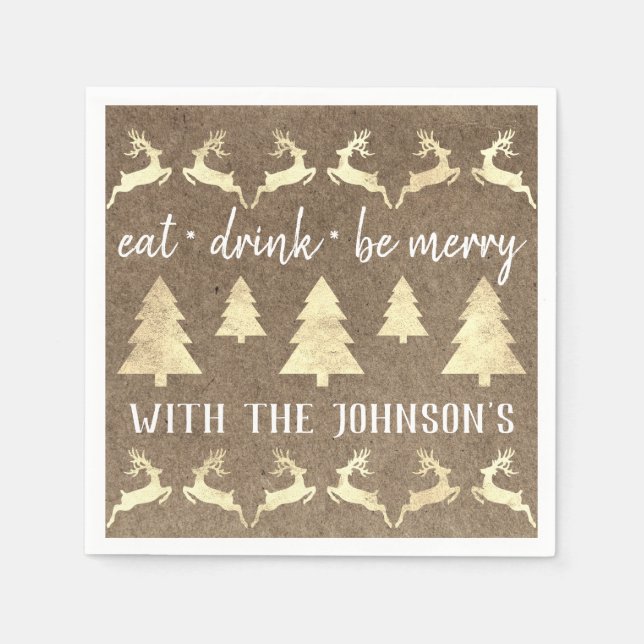 Essen Drink sei Merry Gold Rentier Kraft Bronze Wh Serviette (Vorderseite)