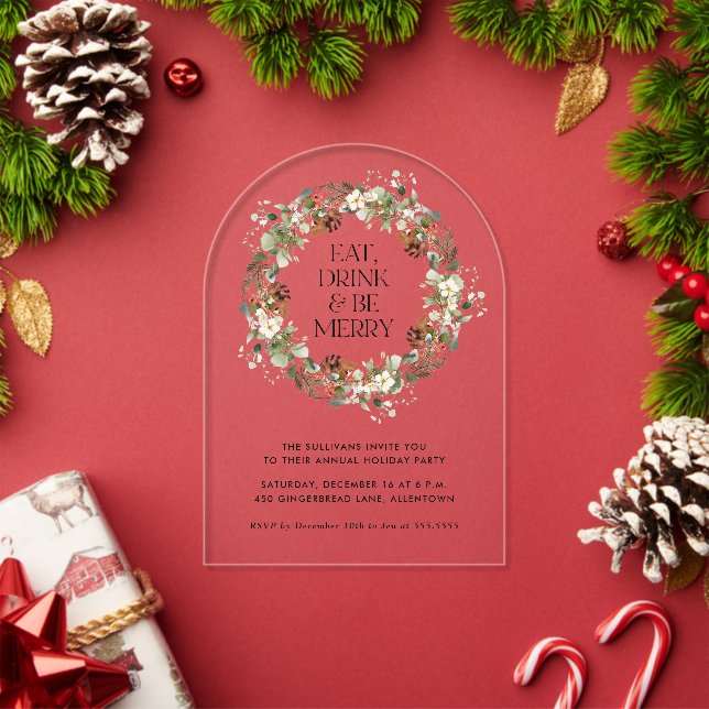 Essen Drink sei Merry Watercolor Wreath Holiday Pa Acryleinladungen (Insitu (Feiertag))