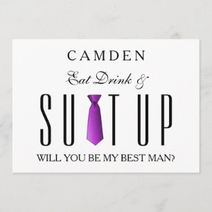 Essen Drink & Suitup Lila Werden Sie mein Bestman  Einladung