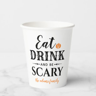 Essen Drink und Beängstigend sein moderne Typograf Pappbecher