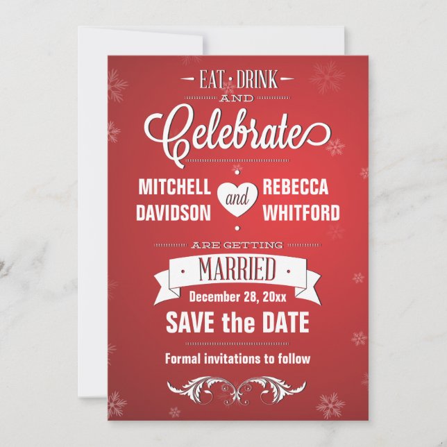 Essen Drink und feiern Winterrot Save the Date (Vorderseite)