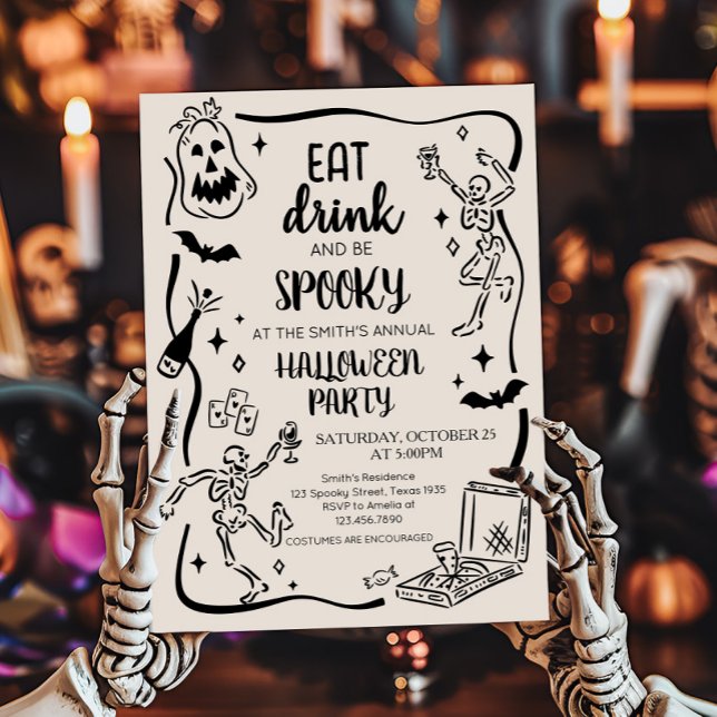 Essen Drink und leckeres erwachsenes Halloween-Par Einladung (Eat Drink and Spooky Halloween Party Invitation)