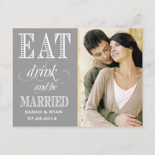 Essen Drink und Verheiratete graue Hochzeit speich Ankündigungspostkarte