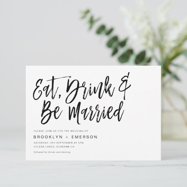 Essen Drink und Verheiratete Hochzeit Einladung (Stehend Vorderseite)