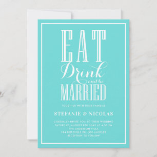 Essen Drink Verheiratet Blue Wedding Einladung