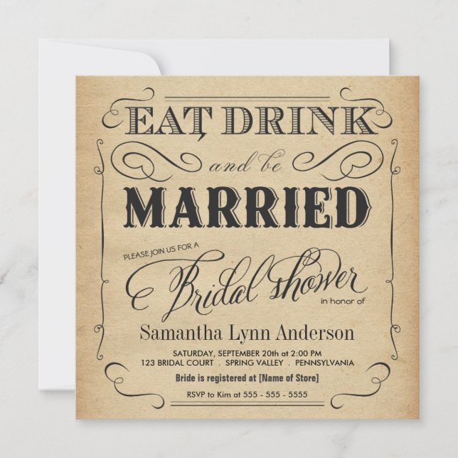 Essen Drink Verheiratet Bridal Dusche Einladungen (Vorderseite)