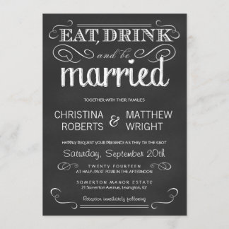 Essen Drink Verheiratet Chalkboard Hochzeit Einlad Einladung
