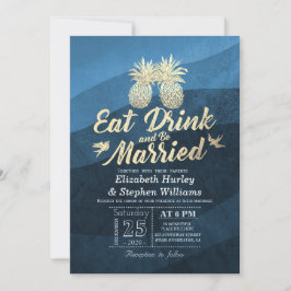 Essen Drink Verheiratet Hochzeit Gold Ananas Coupl Einladung