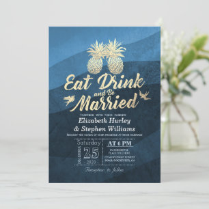 Essen Drink Verheiratet Hochzeit Gold Ananas Coupl Einladung
