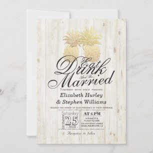 Essen Drink Verheiratet Hochzeit Gold Ananas Coupl Einladung