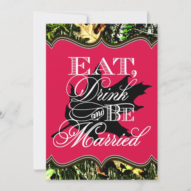 Essen Drink Verheiratete Jagd Camouflage Hochzeit  Einladung (Vorderseite)