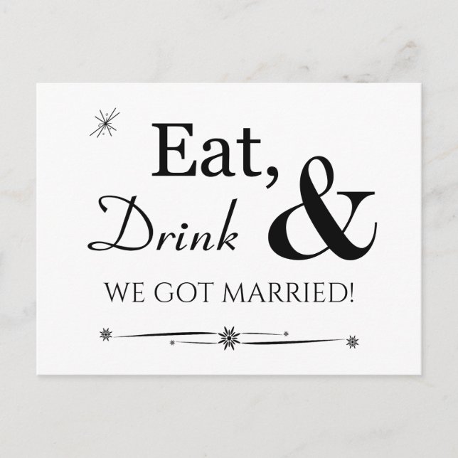 Essen Drink Wir Got Verheiratet Retro Elopement Pa Postkarte (Vorderseite)